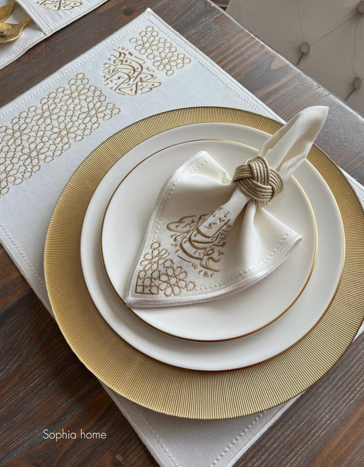 طقم مفارش مائدة الاصلى رمضان ذهبي فاخر 18 قطعة 🇹🇷 🕌