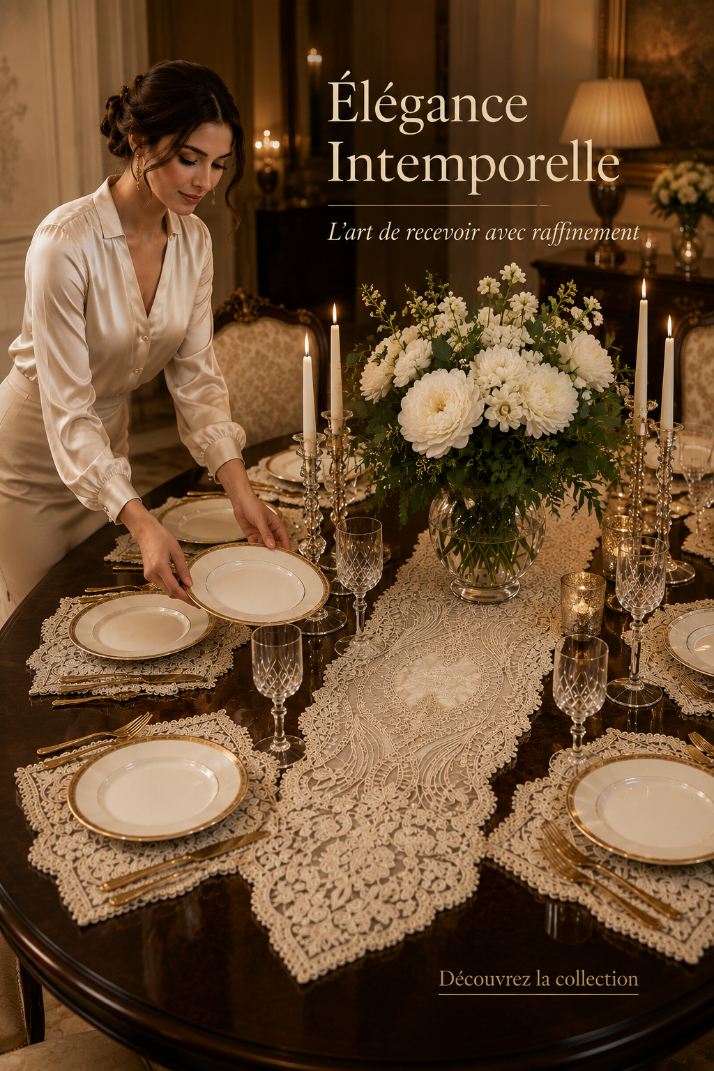 Set de Table Dentelle Brodée Ivoire – Service Complet 7 Pièces pour 6 Personnes