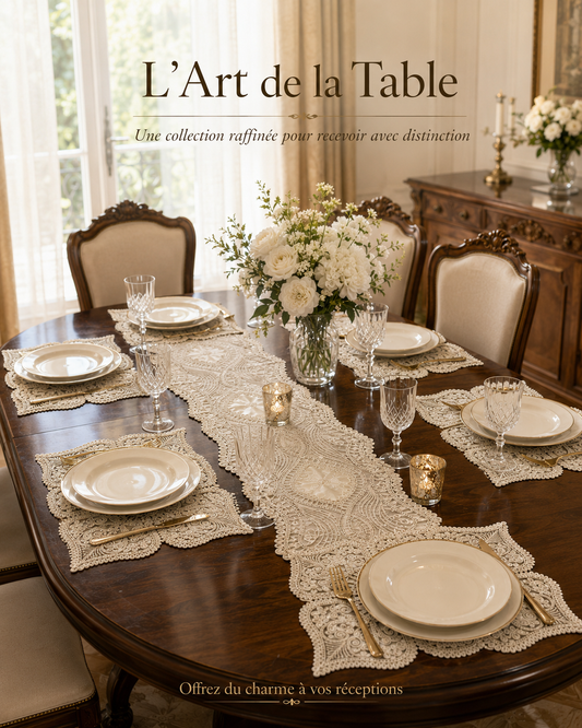 Set de Table Dentelle Brodée Ivoire – Service Complet 7 Pièces pour 6 Personnes