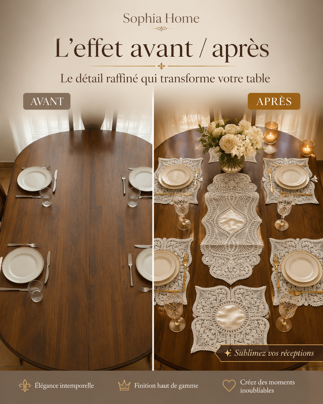 Set de Table Dentelle Brodée Ivoire – Service Complet 7 Pièces pour 6 Personnes
