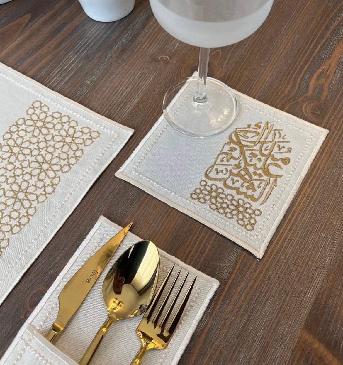 طقم مفارش مائدة الاصلى رمضان ذهبي فاخر 18 قطعة 🇹🇷 🕌