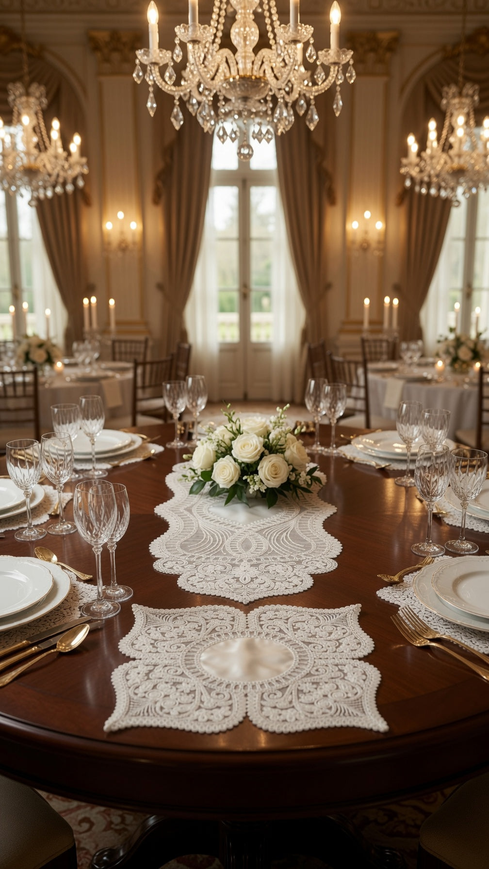 Set de Table Dentelle Brodée Ivoire – Service Complet 7 Pièces pour 6 Personnes