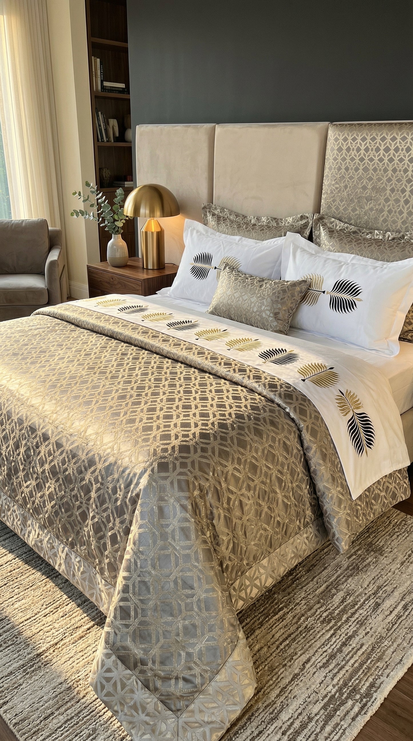 ✨ Couvre-lit signature d or – Édition Brocart 7 pièces